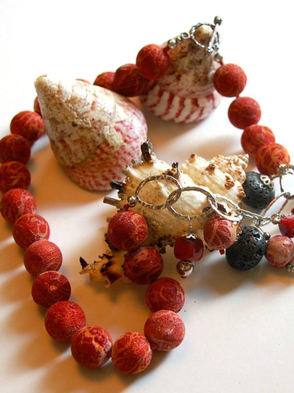 Coral and Lava Necklace - Artisan Made - OOAK - 23"